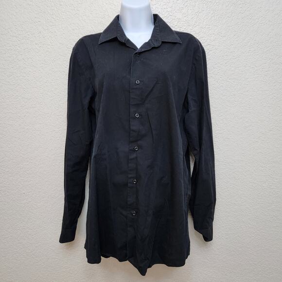 Apt 9 Black Button Up Pointed Collar Long Sleeve Shirt Medium Slim Fit - Picture 1 of 4